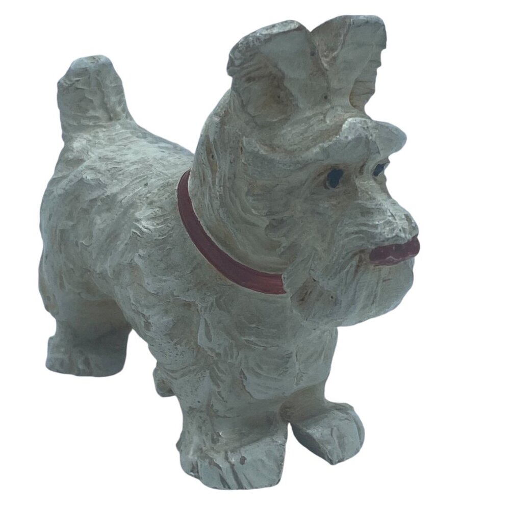 Vtg Burwood Scottish Terrier Dog‎ Figurine White Red Collar Resin Composite